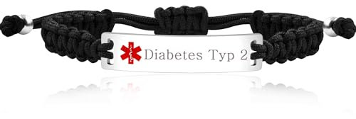 Uloveido Unisex Schwarz graviert Diabetes Typ 2 Medizinische Identität Armband Y3944