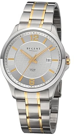 REGENT Herren Armbanduhr Analog Metallarmband Silber Gold URF1527 Analoguhr
