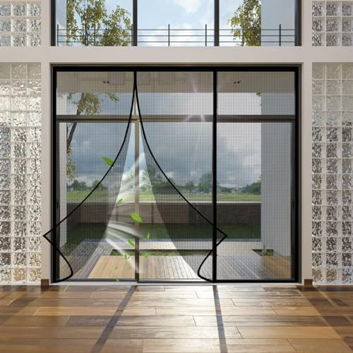 Rideau moustiquaire pour camping-car 190x245cm Porte moustiquaire avec sangles magnétiques, Porte moustiquaire pour caravane, Moustiquaire magnétique, Fermeture automatique Noir