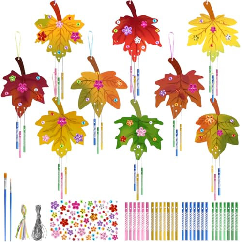 Carillón de Viento DIY, Hojas Campanillas de Viento de Madera, 9 Piezas Juego de Manualidades de Campanas de Viento para Niños, Manualidades Madera Niños para Jardín, Decoración del Hogar