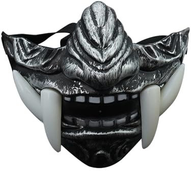 Changtai Japanischer Samurai Oni Halbmaske, Hochwertig Cosplay Prajna Maske Dämonen Gesichtsabdeckung Ghostface Horror Maske Halloween Deko Kostüm Masken Geschenke für Erwachsene und Kinder