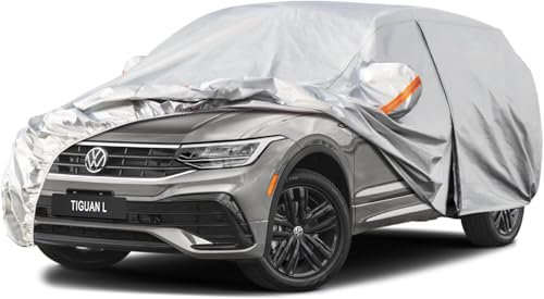Kayme Autoplane Wasserdicht Atmungsaktiv für VW Tiguan L/Allspace (2016-2025), 6 Schichten Vollgarage Autoabdeckung für Regen Sonne Staub Schutz Verkratzt, Autoabdeckung mit Reflektierenden Streifen.