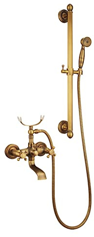 SWHC Mitigeur De Baignoire Retro, Robinet Baignoire avec Douchette à Main, Mitigeur Baignoire, Mitigeur Douche avec Support Et Flexible 1,5m, Robinet Bain Douche Mural en Laiton pour Salle De Bain