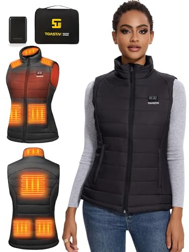 Toastiv Chaleco Calefactable Mujer con bateria de 16000mAh, Chaleco Calefactable con 8 Zonas de Calefacción y 3 Niveles de Temperatura Ajustables, Chaleco Termico Eléctrico Lavable para al Aire Libre