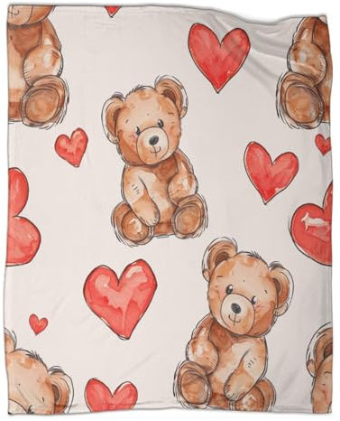 vksjoimvvsfe Teddybär-Fleecedecken für Erwachsene und Kinder, rotes Herz, Anti-Pilling, Mikrofaser, weich und warm, für Sofa, Bett, TV, Wohnzimmer, Outdoor, Camping, 180 x 200 cm