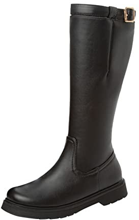 riou Stivali Donna Alti Pelle Leggere Comode con Tacco Antiscivolo da Neve Stivaletti Morbidi Stivali Donna Gambale Curvy Pianta Larga Comoda Chiusura Fodera Calda Suola Interna