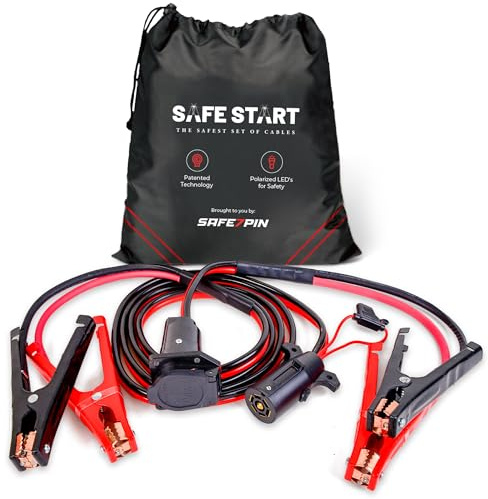 Safe Start Starthilfekabel | Starthilfekabel für LKW, SUV, Rettungswagen | Schnellanschluss, integrierte Lichter, tragbar, Sicherheitspriorität | 6 Gauge, 30 cm Kabel