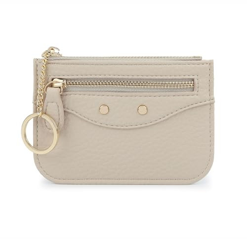 HKCLUF Petit Porte-Monnaie Porte Carte Femme Porte Monnaie Fermeture éclair Femme Portefeuilles pour Femmes avec Porte-clés Beige