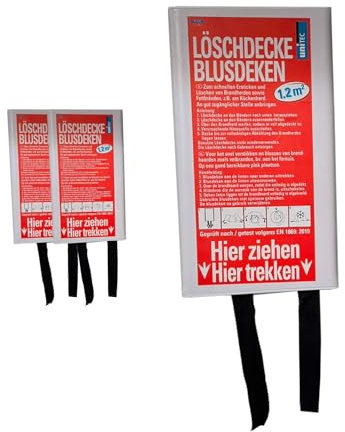 BURI 3 Feuerlöschdecken inkl. Wandhalterung, Feuerlöschdecke, Feuerschutzdecke, Notfall-Überlebens-Sicherheitsabdeckung für Küche, Fiberglasdecke, je 110 x 110 cm (1,2m²)