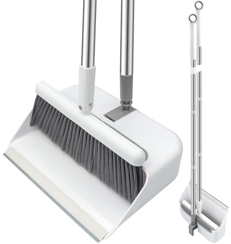 FKKFSS Juego de escoba y recogedor de mango largo, 54 pulgadas, mango retráctil, recogedor y escoba a presión con peine para exteriores, hogar, cocina, jardín interior