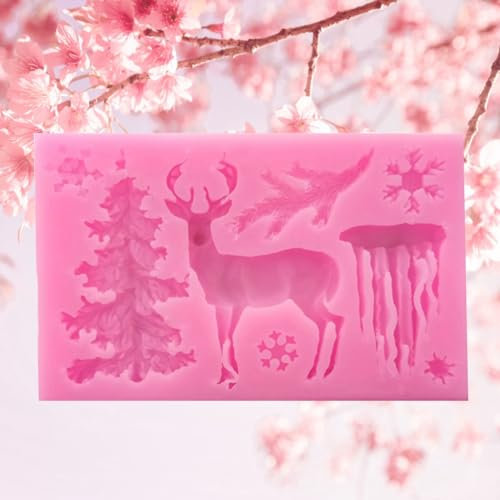 Silikon-Backform, Mehrere Deko-Kuchenfonds, Schokolade, Silikonprodukt in Lebensmittelqualität und Silikon (Rosa Weihnachtsbaum Elch Schneeflocke Eiszapfen)