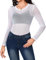 Aottori White Long Sleeve Top Women Mesh See Through T Shirts Ladies Round Neck Fitted Printed Sexy Sheer Base Layer Tops White XXL