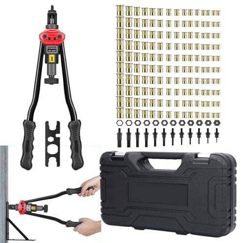 Rivnut Tool Kit, Threaded Rivet Tool, Heavy Duty Riveter with Ergonomic and Comfortable Design for Metalworking, Construction, or Machinery Maintenance, 1 Set