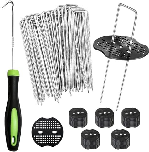 Anti Rost Verzinkte Bodenanker, 50 Stück Erdanker +50 Stück Unterlegscheiben, Unkrautvlies Erdanker, U Förmige Erdnägel Set, Verzinkte Heringe, für Unkrautvlies, Gärten, Mulch Und Kunstrasen, Camping