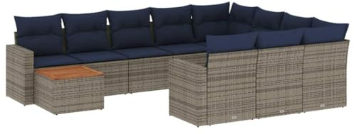 vidaXL Garten Sofa Garnitur 11-TLG., Gartenmöbel Set mit Kissen, Sitzgruppe für Garten Terrasse, Modular Gartensofa Lounge Tisch, Grau Poly Rattan