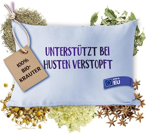 Mommies Natura Cojín de hierbas para niños, 50 x 40 cm, almohada natural para niños con manzanilla, melisa y tomillo, ayuda a dormir para resfriados y tos, almohada pequeña para cama y viaje (azul)