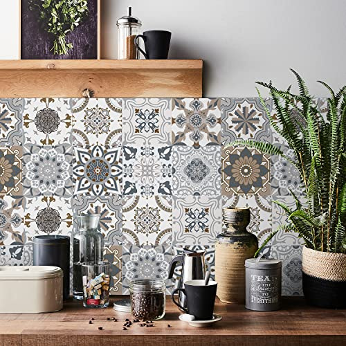 Florint Fliesenaufkleber Mandala Marokko Kachelabziehbild Selbstklebend Wasserdichte Vintage Design Einfache Anwendung für Bad Küche Terrasse Tisch Kamin Treppe Dekorative Mosaik Wandfliesen Sticker