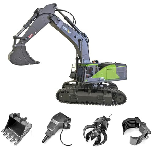 WANENGEDIY RC Grävmaskin Modell, 1/14 skala 22 CH 2,4 G 4-i-1 multifunktionell legering fjärrkontroll grävmaskin med LED-lampor, teknisk konstruktion fordonsmodell för vuxna och ungdomar