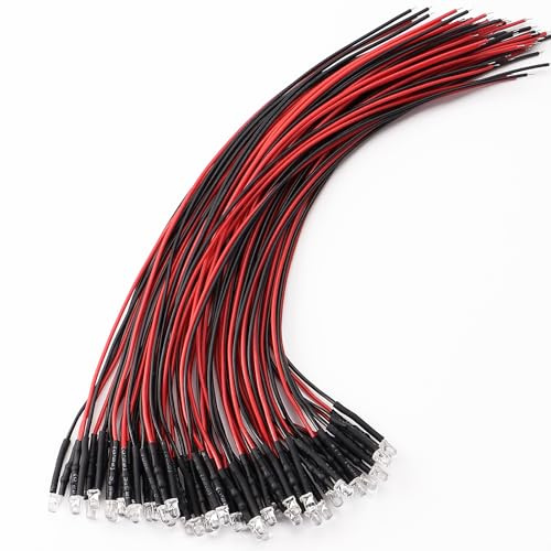 YIXISI 40 Stücke 3mm Dioden Licht, 12V 20cm Vorverdrahtete LED, Vorverdrahtetes Licht, LED Leuchtdioden Vorverdrahtet, Rot