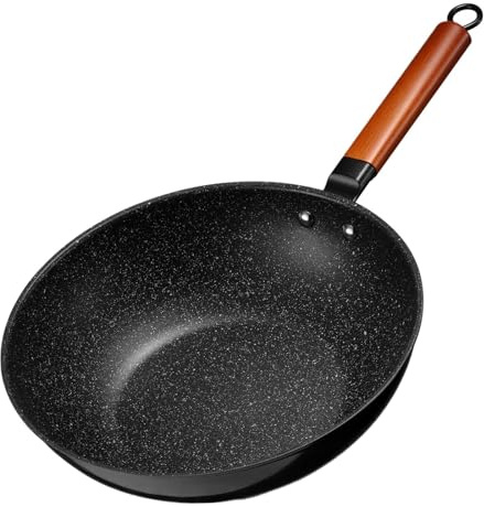 Flat Bottom Wok Pan Induction Wok Pan Nonstick Stir-Fry 30cm with Wooden Handle