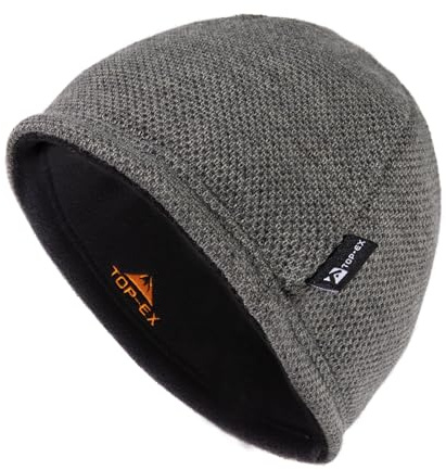 TOP-EX PolarWool Winter Beanie Herren Wolle Fleecemuetze Warme Wintermütze Strickmütze Wendemütze Geschenke Ski Laufmuetze Winddicht Grau XL/XXL
