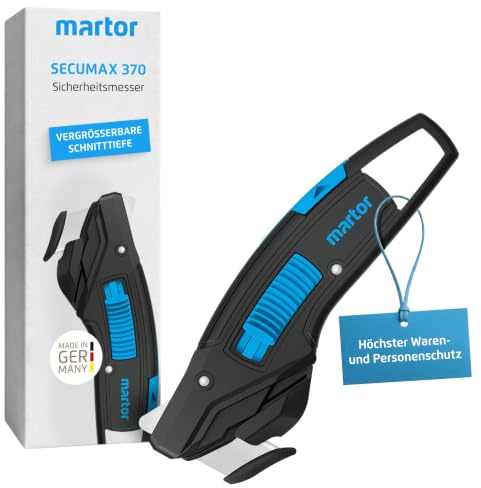 MARTOR SECUMAX 370 Sicherheitsmesser, Profi Cuttermesser, verdeckte Klinge | Schnitttiefe 6–10 mm, Klebebandritzer, Verdeckte Klinge schützt Anwender und Ware, Für 3-lagige Kartons, No. 370001.02