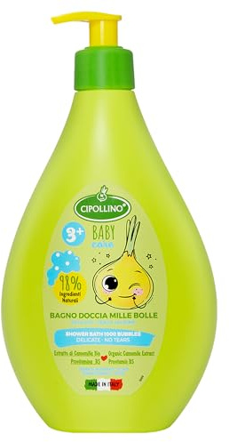 CIPOLLINO Mille Duschbad Mille Blasen sanft keine Tränen für empfindliche Haut mit Bio-Hafer, Bio-Kamille, Glycerin und Provitamin B5 – ohne Silikone, Parabene, SLS – 400 ml
