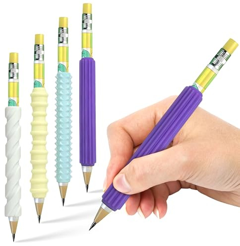 HUFITION 4-Pack Pencil Grips for Kids & Adults, ADHD Tools for Kids - Sensory Fidget Sleeves for Focus, Calm & Anxiety Relief, Quiet Classroom & Travel Fidget Tool for Fine Motor Skills.