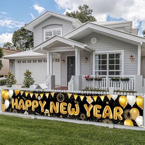 PartyYaa Silvester Banner, 2026 Frohes Neues Jahr Deko Silvester Party Stoff Dekoration, Lang 2026 Neujahr Banner Deko für Drinnen & Draußen, 270 x 40cm