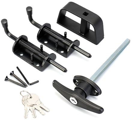 rongweiwang Shed Door Latch T-Handle Lock for Sheds Barn Doors Chicken Coops Playhouses Shed Door Latch T-Handle Lock Kit 4 Keys, Long