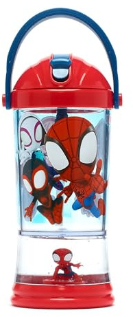 Disney Store Official Bicchiere con palla di neve di Spidey, 310 ml | Bicchiere per bimbi di Spidey e i suoi fantastici amici: base con glitter, cannuccia a scatto e tappo a vite. Età 4+.