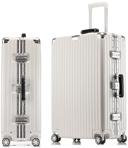 GIIYOEW 20-Zoll-Handgepäck-Koffer mit Ledergriff, Hartschalenkoffer ohne Reißverschluss mit TSA-Schlössern und Drehrollen, Reisekoffer,Weiß,26in