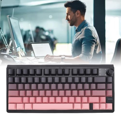 LICAEVEY Mechanische Gaming-Tastatur, Kabellos, 3 Modi, 79 Tasten mit, 20 Lichteffekte, 4000-mAh-, Seitlich Gravierte PBT-Tastenkappen mit Farbverlauf, Tastatur für Arbeit und (Schwarz Rosa)