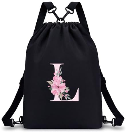 A-Z BAG Sac à Cordon Personnalisable 4en1, Cadeau Femme, imperméable, L | Sac de Sport Initiale imperméable – Sac à Dos, Bandoulière, Main – Gym, Fitness, Piscine, Natation, École, Voyage, Noir