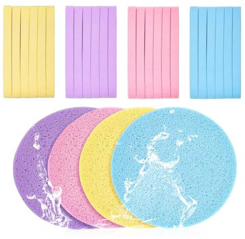 48 Piezas Esponjas Faciales Comprimidas, Esponja Limpieza Facial Esponja de Lavado Facial, para Lavado Faciales, Exfoliante, Eliminación de Maquillaje (Amarillo, Rosa, PúRpura, Azul)