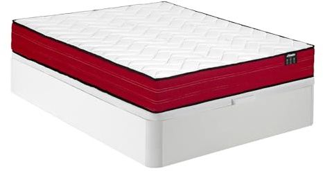 Vente-unique - Matratze und Bettgestell mit Lattenrost und Bettkasten 2 Jubia - MDF - weiß