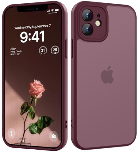 HGH für iPhone 12 Hülle, Dunkel Rot | Vollständiger Kameraschutz Stoßfest Kratzfest Anti-Fingerabdruck Transluzente Rückseite Matt Handyhülle für iPhone 12