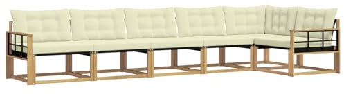 vidaXL Outdoor-Sofagarnitur mit Kissen 6 pcs Weiß und Creme, Garten, modernes Outdoor-Sofa-Set, wetterfest, Bequeme Lounge, langlebige Möbel, Akazienholz-Design