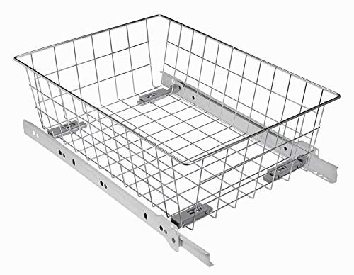 GTV Pull Out Wire Basket Drawer with Roller Runners - Wardrobe Storage Organiser (H100mm x W600mm, Silver)
