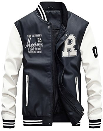 Vogstyle Uomo/Signori/Ragazzi PU Pelle College Baseball Jacket Felpa Motociclista Giacca Giubbotto Bianca L