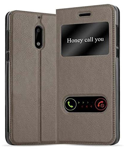 Cadorabo Hülle kompatibel mit Nokia 6 2017 in Stein BRAUN - Schutzhülle mit Magnetverschluss, Standfunktion und 2 Sichtfenstern