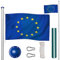 tectake Fahnenmast aus Aluminium, Teleskop Fahnenstange Set mit Flagge, Bodenhülsen, Seilzug, höhenverstellbar bis zu 6,50 m - ideal für Balkon, Garten, Festival und Camping - Europa