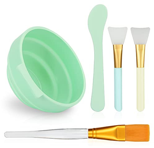 Gesichtsmaske Rührschüssel-Set, Plazuria, 5 in 1, DIY Gesichtsmaske, Schüssel, Stiel, Spatel, Silikon-Gesichtsmaske, Bürste und hochwertige, weiche Gesichtspinsel