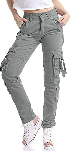 OCHENTA Pantaloni da lavoro da donna, uniformi da combattimento con 8 tasche, Grigio, 50