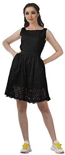 Moomaya Cocktail En Dentelle Mini-Robe Casual Robe Pouf Solide Avec Poches