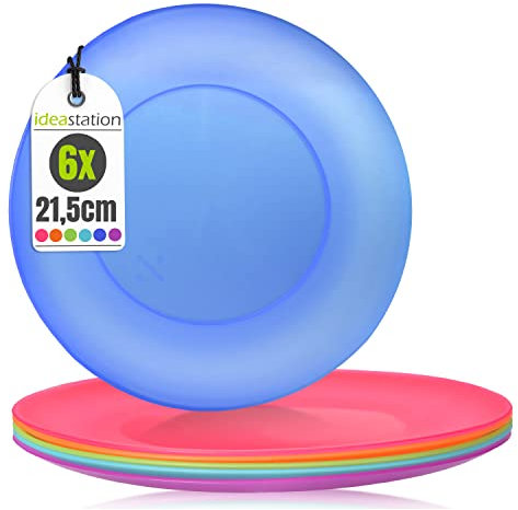 idea-station NEO Plastikteller mehrweg 6 x 21.5 cm - bunt - bruchsicheres Teller Set, perfekt als Baby Teller und Kinder Teller - ideal für unterwegs als Camping Teller Set einsetzbar