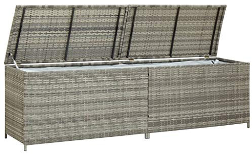 Lechnical Outdoor Storage Chest Box–Large Storage Shed Container with Lid for Garden, Porch, Patio, Conservatory to Store Cushions, Toys, Tools and More, Poly Rattan 200x50x60 cm Grey