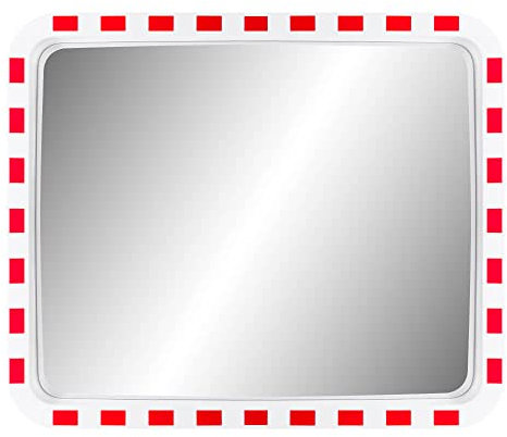 MIRAC Verkehrsspiegel ULTRA, Polycarbonatglas, rot/weiß, rechteckig, 100 x 80 cm, Art.-Nr. 45500810 | Sicherheitsspiegel | Straßenspiegel