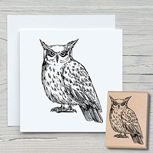 NEWSTAMPS Stempel Eule 02 Motivstempel groß aus Holz & Gummi zum Karten basteln, Holzstempel, Tiere, Tierstempel, Scrapbook, Textilstempel, Deko, Kinder