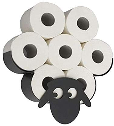 Novelty Black Metal Sheep Toilet Roll Holder, Wall Mounted Free Standing Animal Toilet Roll Paper Holder Bathroom Loo Roll Storage, Accessories Decorative Home Decor Indoor Storage Loo Roll Holder